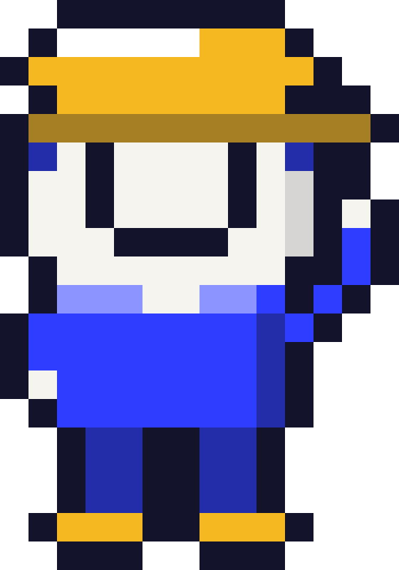 Le cadet de la maisonnée, casquette et bras levé, en pixel art