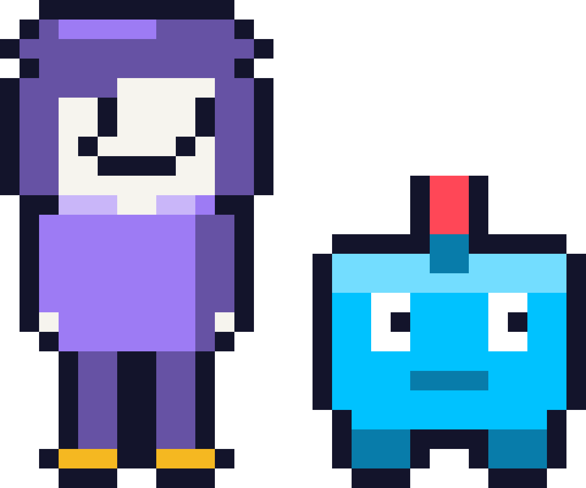 La mère et le petit robot de la maisonnée, en pixel art