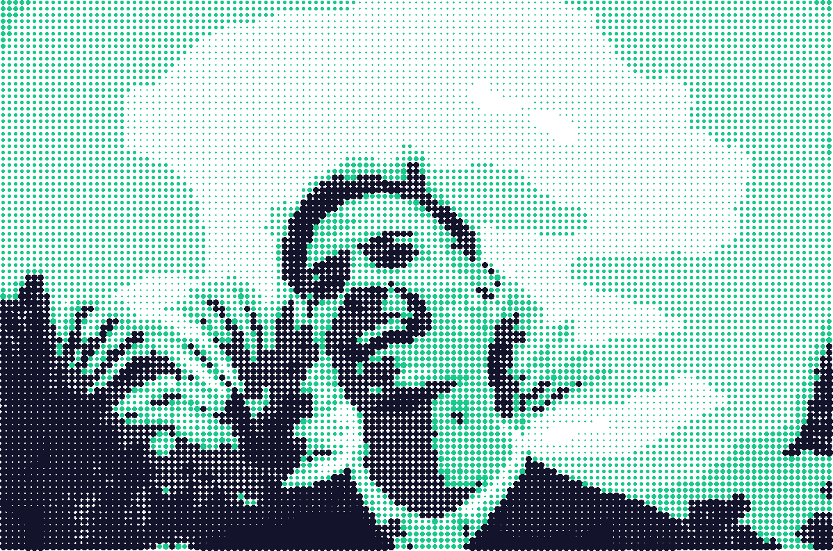 Adolescents riant ensemble, halftone bichrome encre et menthe