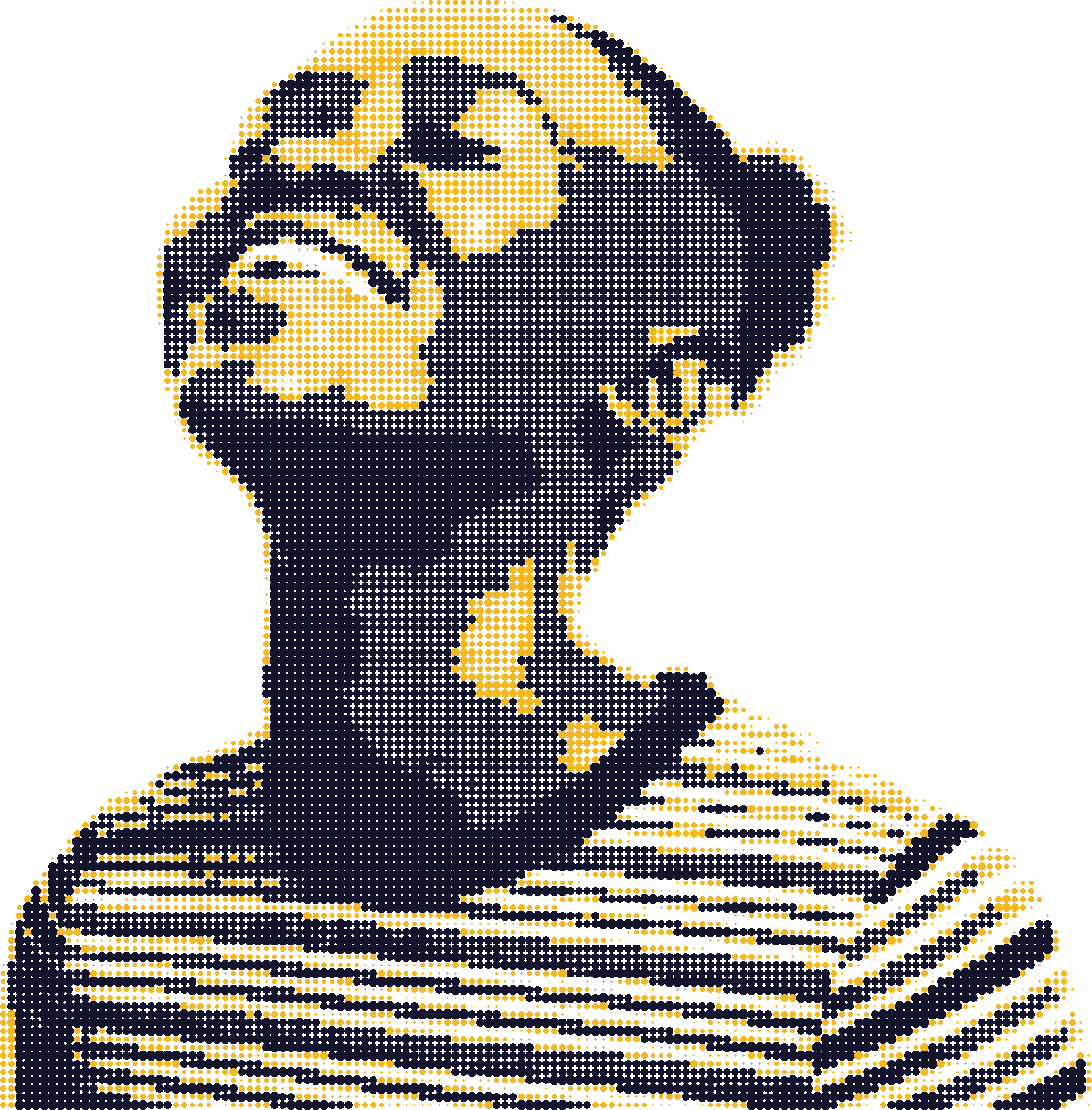 Adolescente souriante, halftone bichrome encre et soleil